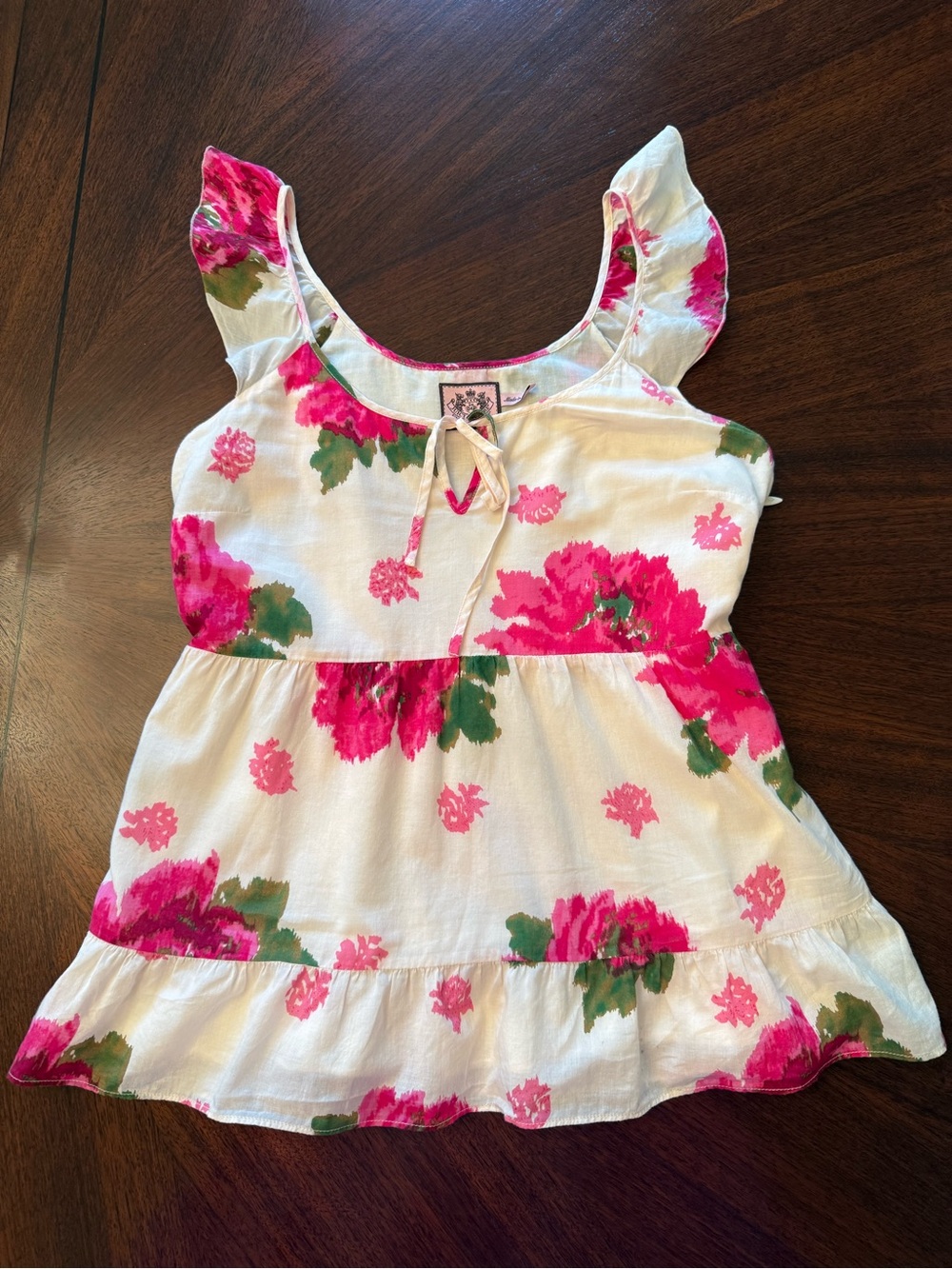 True Vintage Y2K Juicy Couture Floral Ruffle Sleeve Baby Doll Top Sz 2